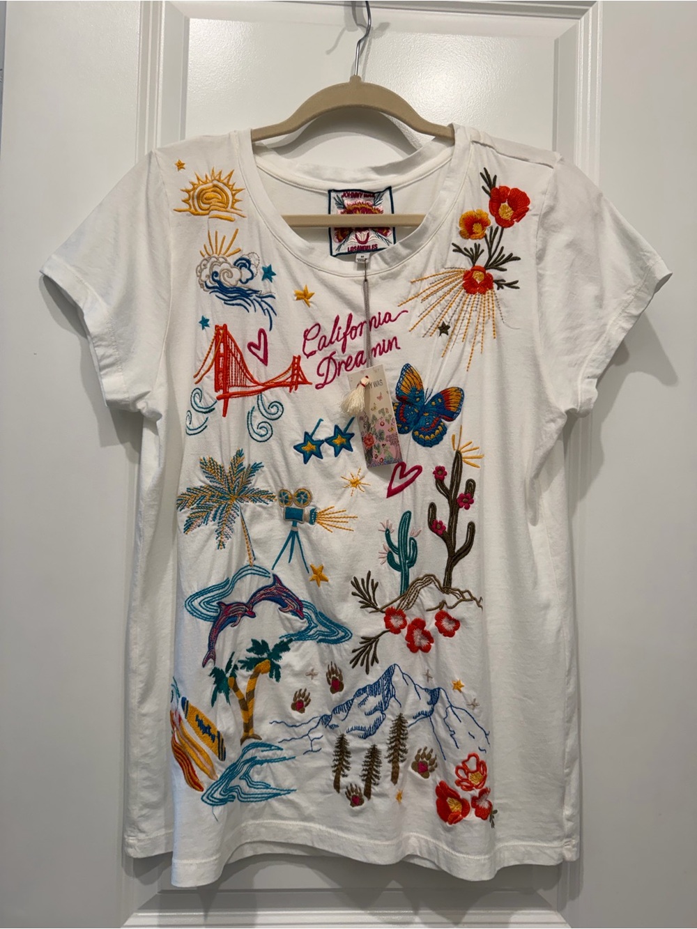 Johnny Was 'California Dreamin' Embroidered Cap Sleeve Tee